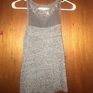 Gray top from Hollister with beaded high neck